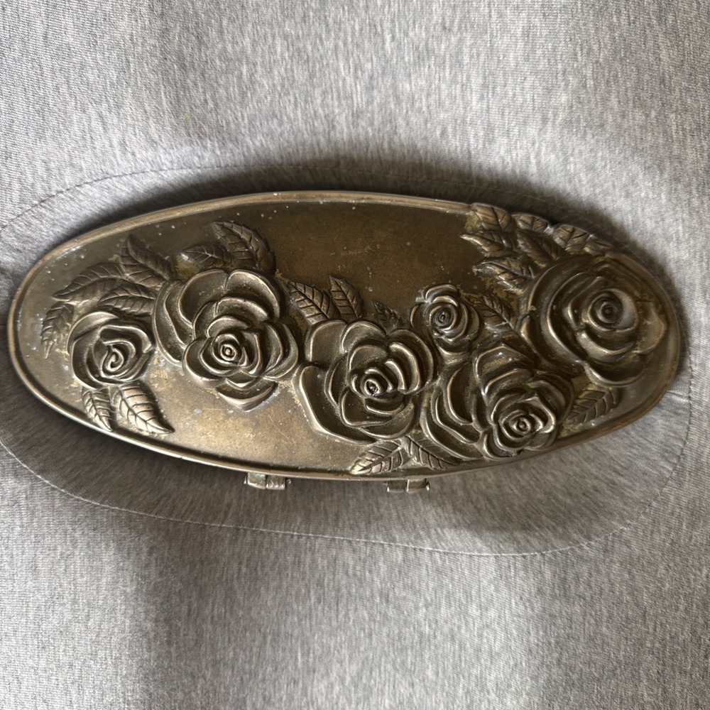 Vintage Godinger Oval Silver Plated Jewelry Box Keepsake Raised Rose Design